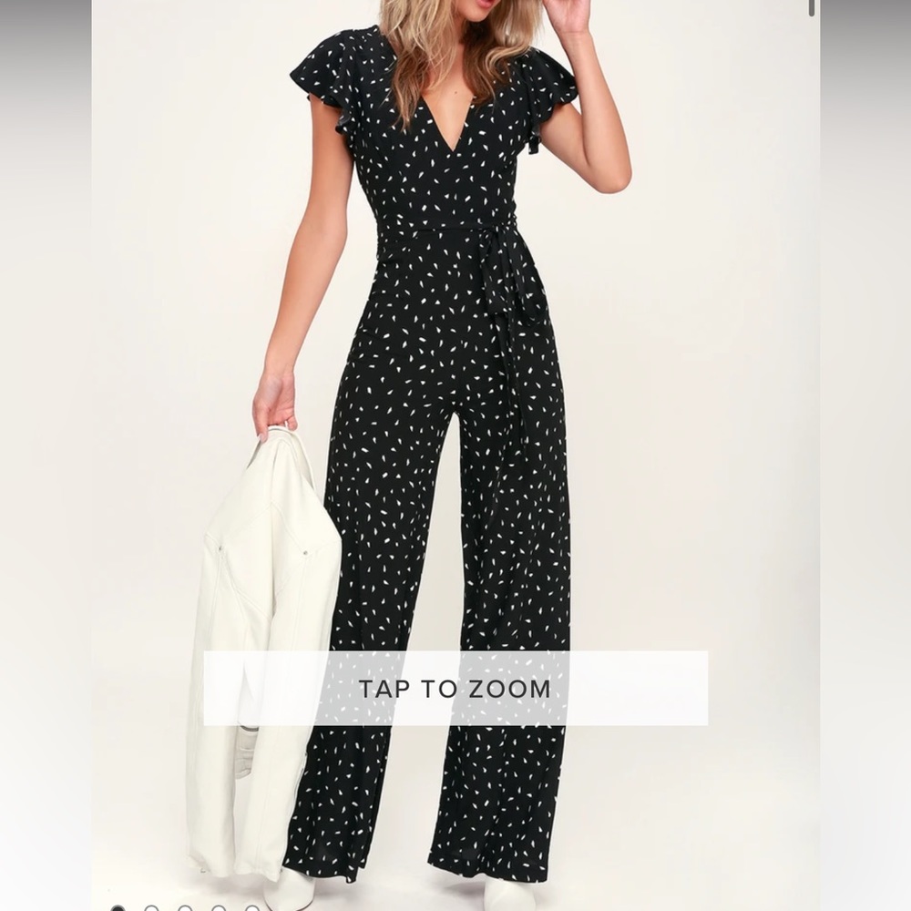 Lulus Fine Print Black and White Print Backless Jumpsuit, Size Small